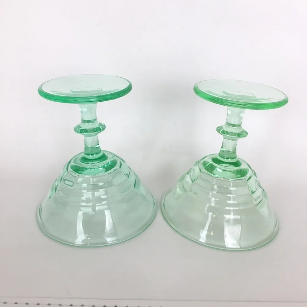 Vintage Uranium Depression Green Glass Bundle of 2 Martini Glasses Dessert Dish